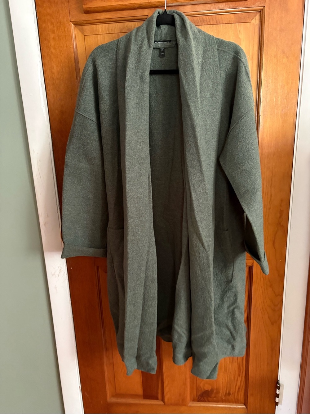 Eileen Fisher Olive Green wool Open-Front Duster
